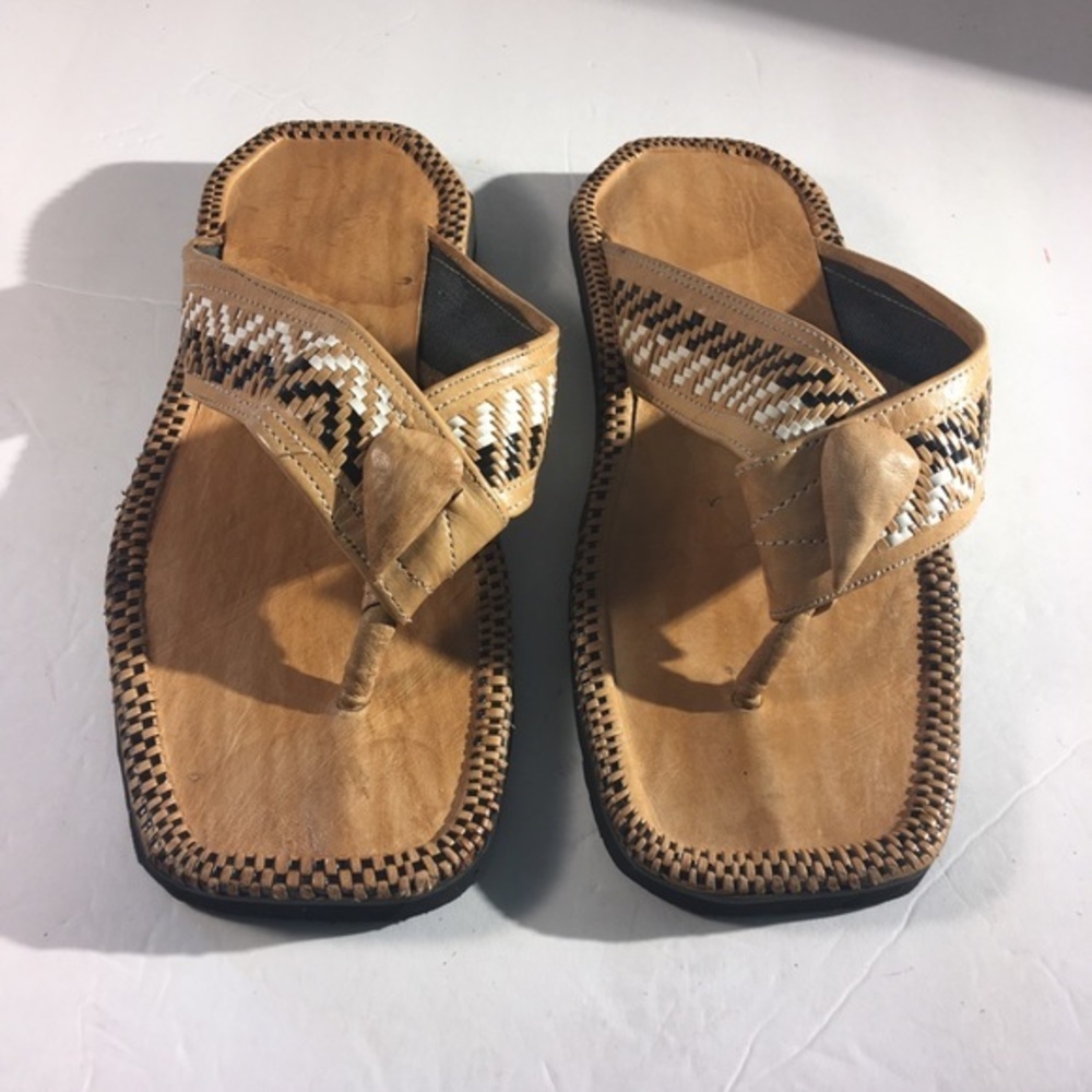 Unisex Hippie Boho Style Tan Leather Thong Flip Flops